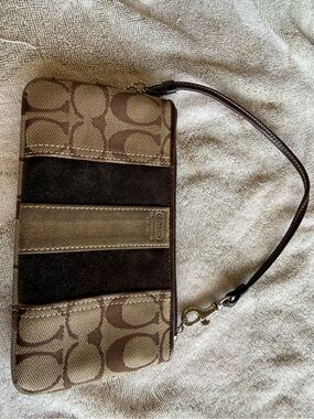 Coach Brown Signature Stripe Clutch Wristlet
